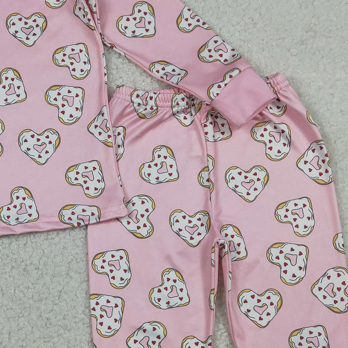1.14 RTS NO MOQ （In stock）GLP3245 Baby Girls Pink Donuts Hearts Top Pants Valentines Pajamas Sets