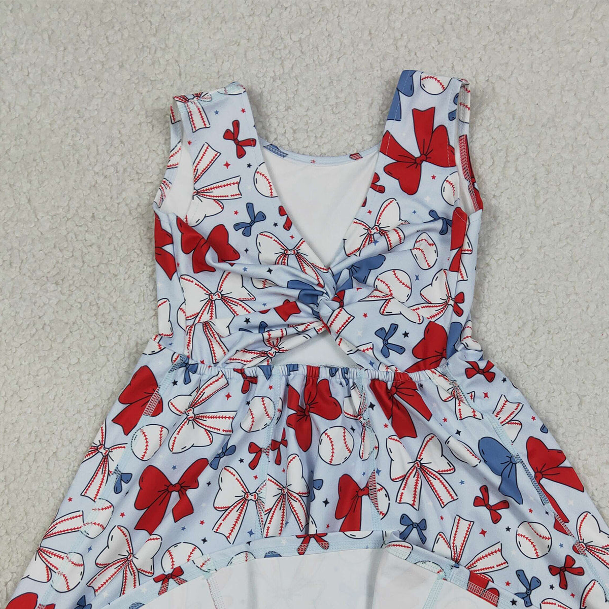 4.8 GSD2150 RTS NO MOQ （In stock) Sleeveless red blue bow baseball kids girls athletic dresses