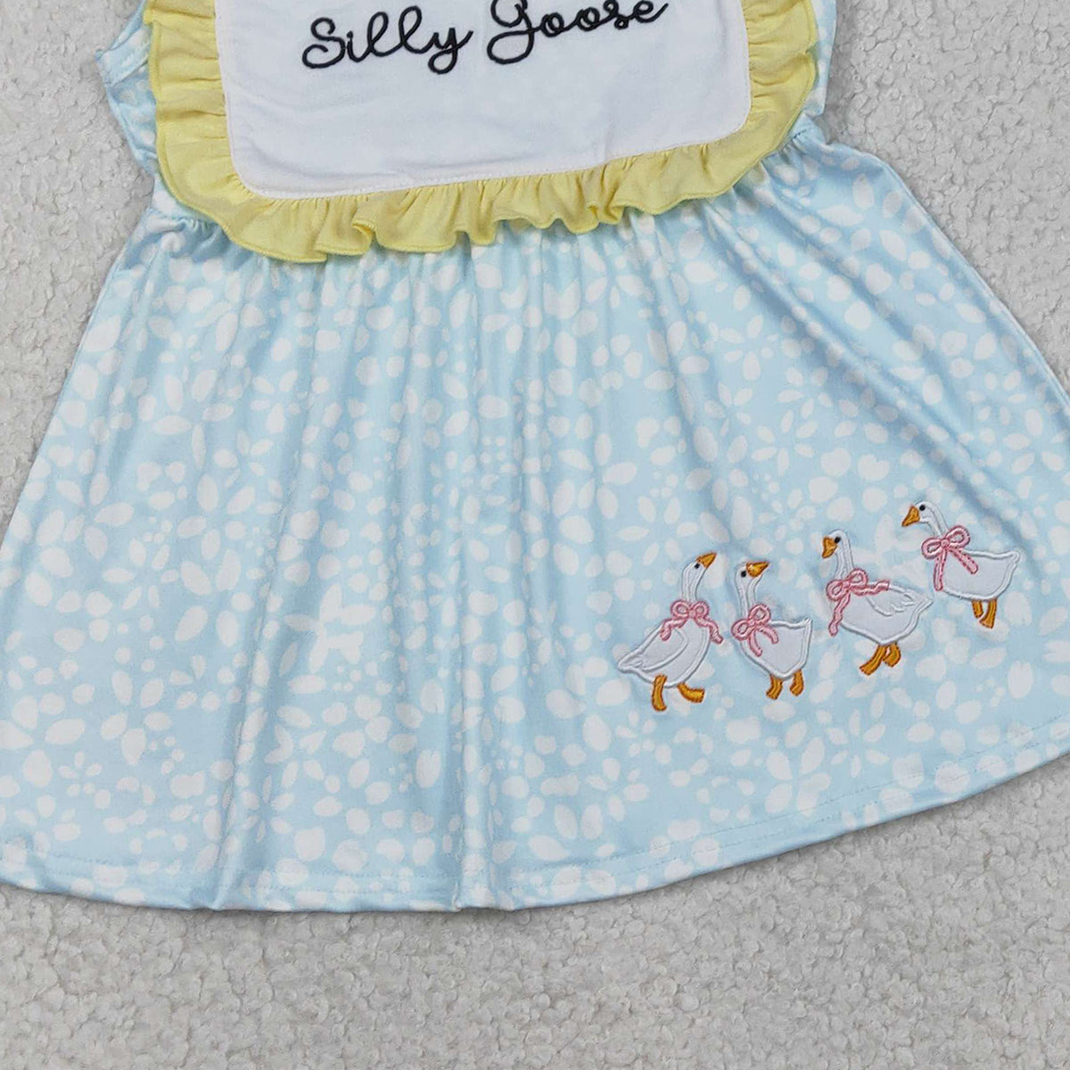 2.4 RTS NO MOQ （In stock）GSSO2796 Embroidery Silly Gooses Baby Girls Floral Tunic Ruffle Shorts Clothes Sets