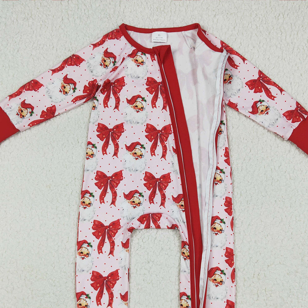 8.16 USA Shop (in stock) LR2223RTS NO MOQ Baby Girls Winter Rompers  Baby Girls Long Sleeves Red Santa Bows Zipper Rompers