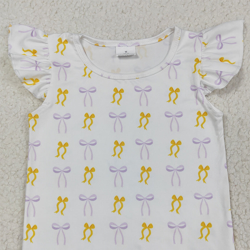 RTS NO MOQ （In stock）GT1147 Baby Girls Summer Tops Baby Girls Yellow Lavender Bows Plaid Tee Shirts Top