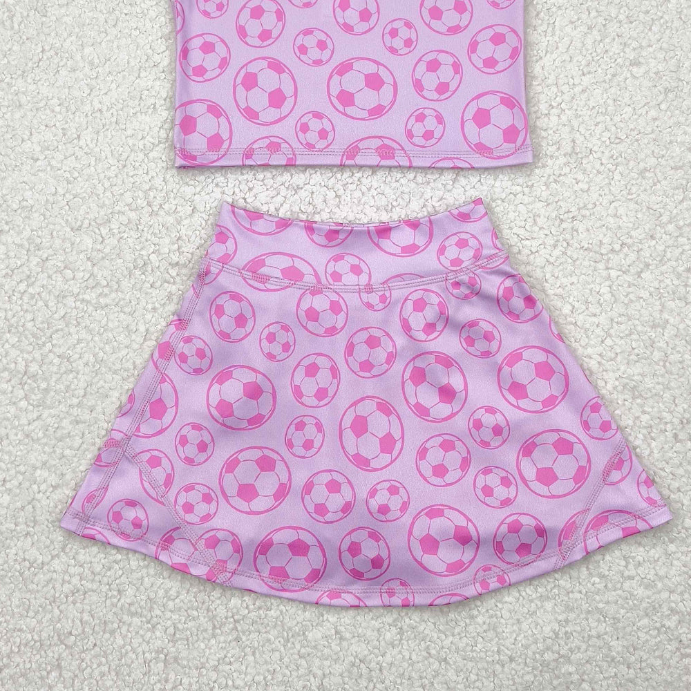 4.11 GSD1468 RTS NO MOQ Baby Girls Yoga Outfits  Pink Sleeveless soccer top skirt girls active wear set