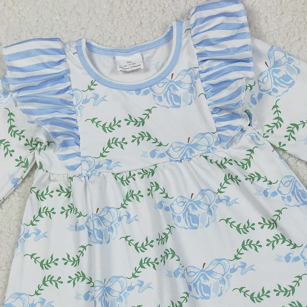 RTS NO MOQ （In stock）GLP1548 Baby Girls Winter Outfits Baby Girls Pumpkins Bows Tunic Top Stripes Pants Fall Clothes Sets