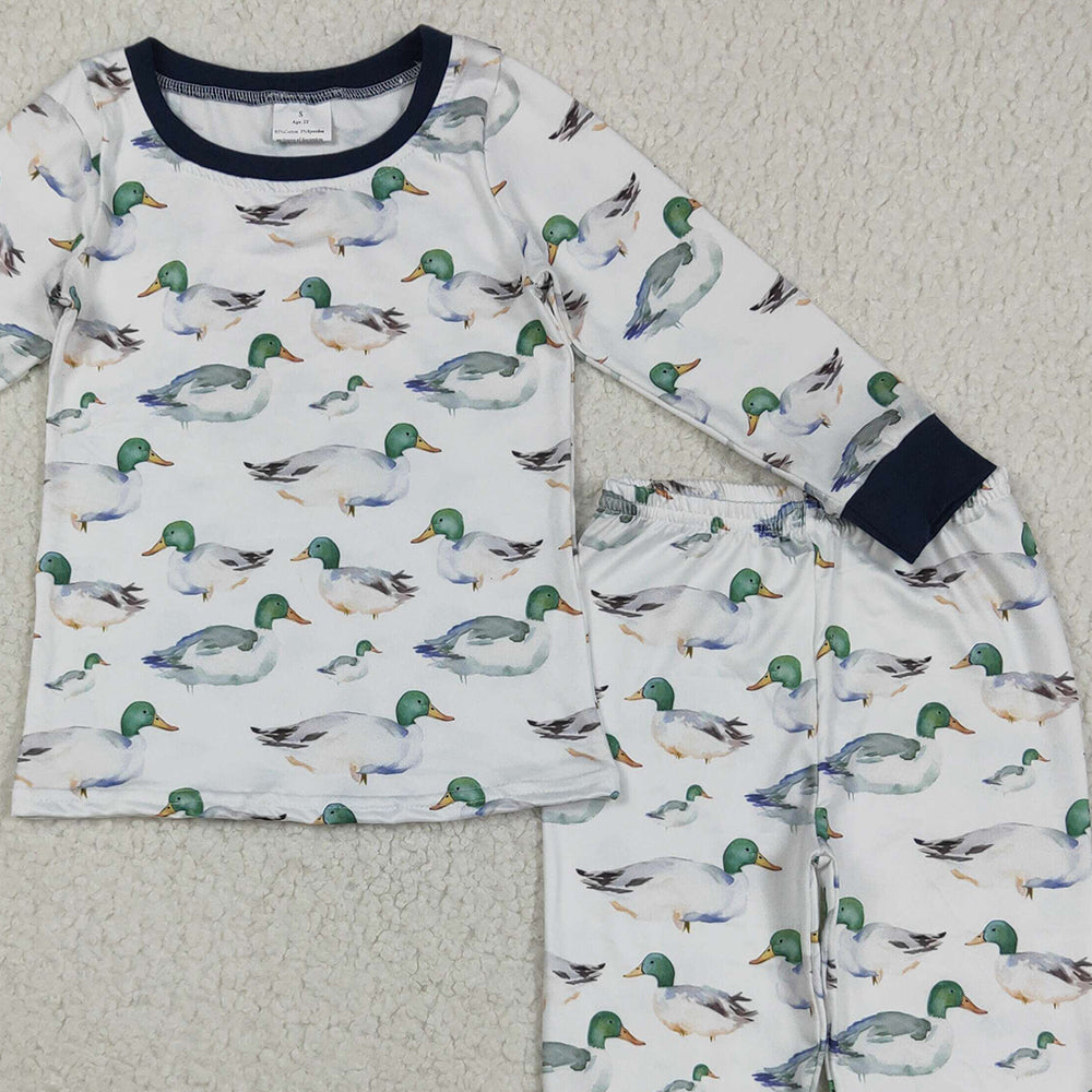 RTS NO MOQ （In stock）BLP1121 Baby Boys Winter Outfits Baby Boys Long Sleeves Ducks Top Pant Farm Pajamas Sets