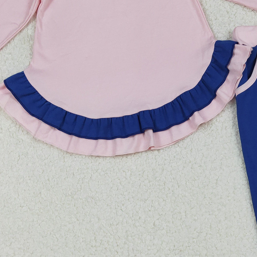 RTS NO MOQ （In stock）GLP2401  Baby Girls Winter Outfits Light Pink Ruffle Shirts Top Pockets Legging Pants Sets