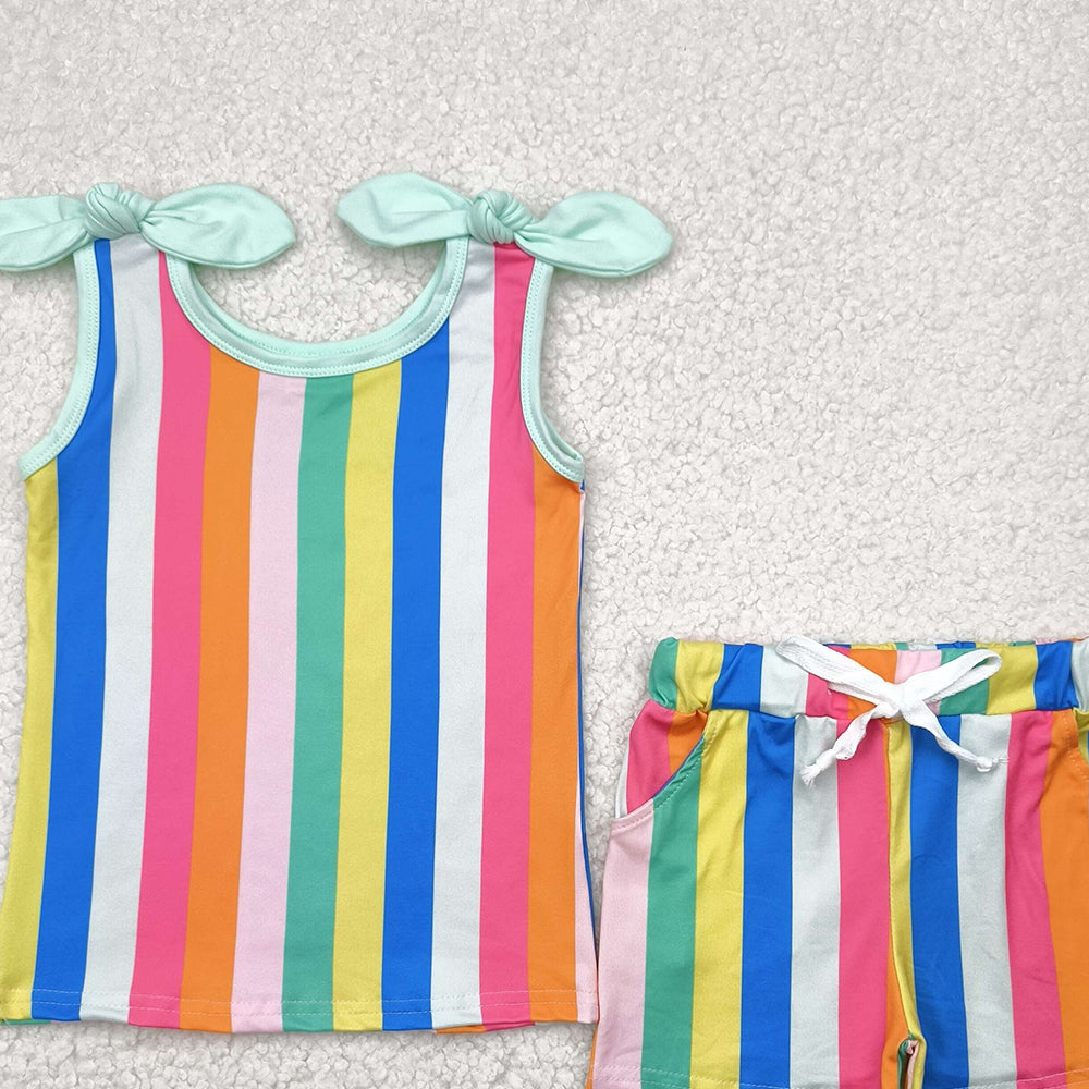 6.26  GSSO2540 RTS NO MOQ Baby Girls Summer Outfits baby girls clothes colorful striped flying sleeve shorts set
