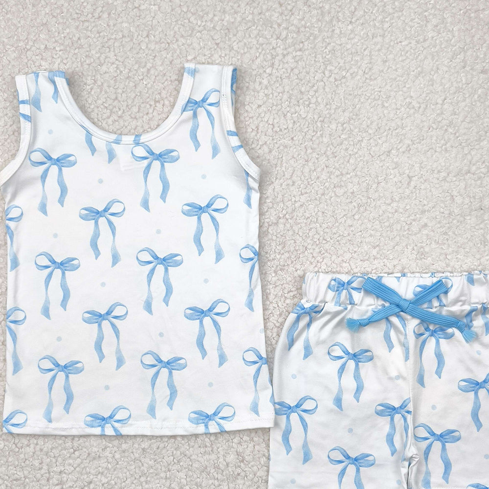7.19  GSSO2478RTS NO MOQ Baby Girls Summer Outfits baby girl clothes yoga bow sleeveless shorts set