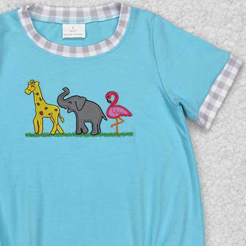 SR2123  RTS NO MOQ Short sleeves giraffe elephant flamingo baby boy romper