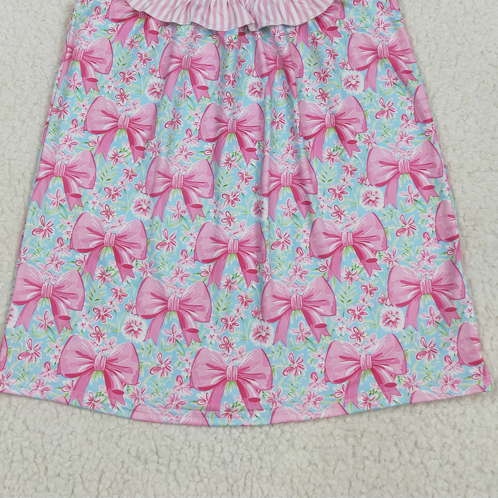 8.11   GSD2534 RTS NO MOQ Baby Girls Summer Dress Embroidery Baby Girls Pink I Love Dad Floral Bows Knee Length Dresses