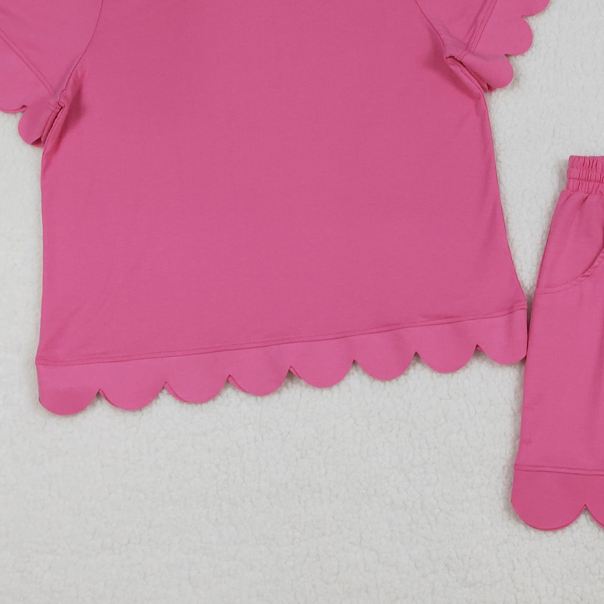 3.27 RTS NO MOQ （In stock）GSSO3204 Hot pink scallop top shorts adult women summer outfits