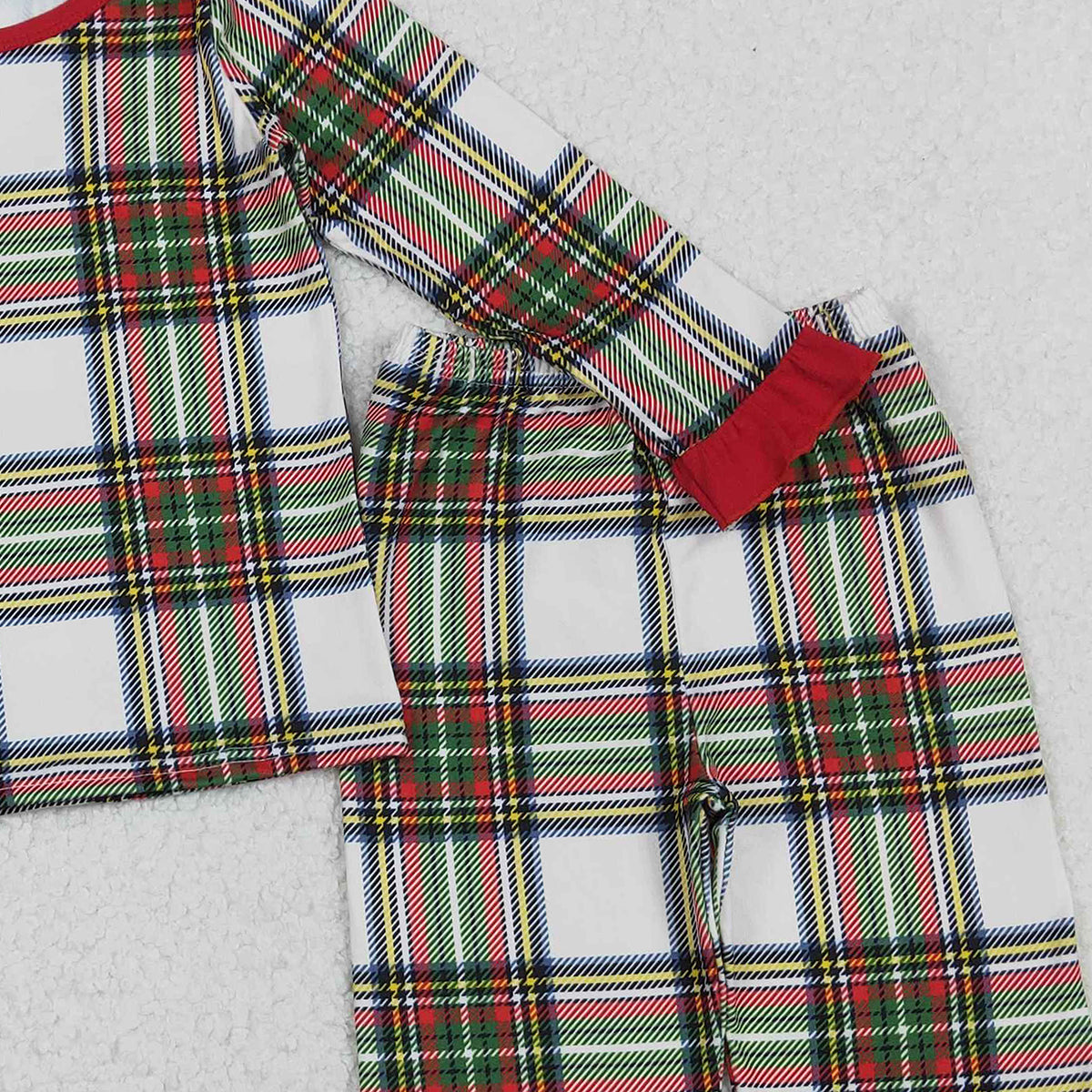 11.4 RTS NO MOQ （In stock）GLP2829 Baby Girls Green Red Checked Top Ruffle Pants Christmas Pajamas Sets