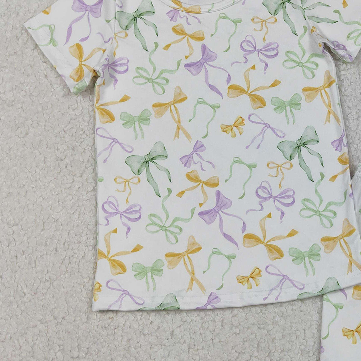 10.31 RTS NO MOQ （In stock）GSSO2717 Baby Boys Summer Outfits Baby Girls Mardigras Bows Plaid Top Ruffle Shorts Pajamas Sets