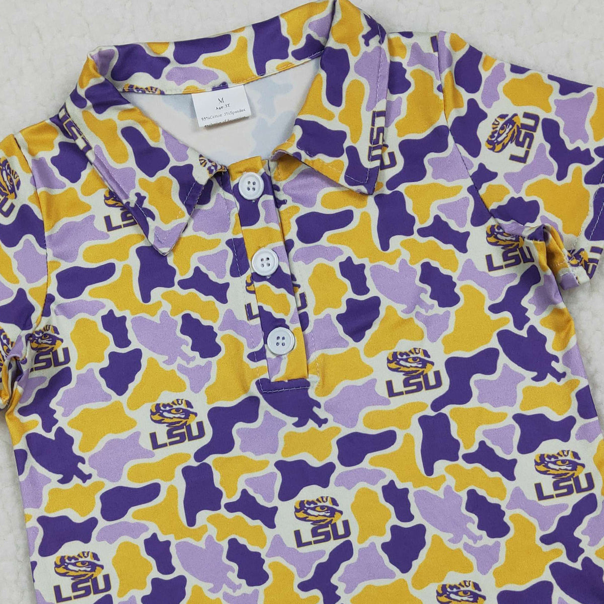 3.30 RTS NO MOQ （In stock）BT1744 Purple yellow camo kids boys team polo shirt