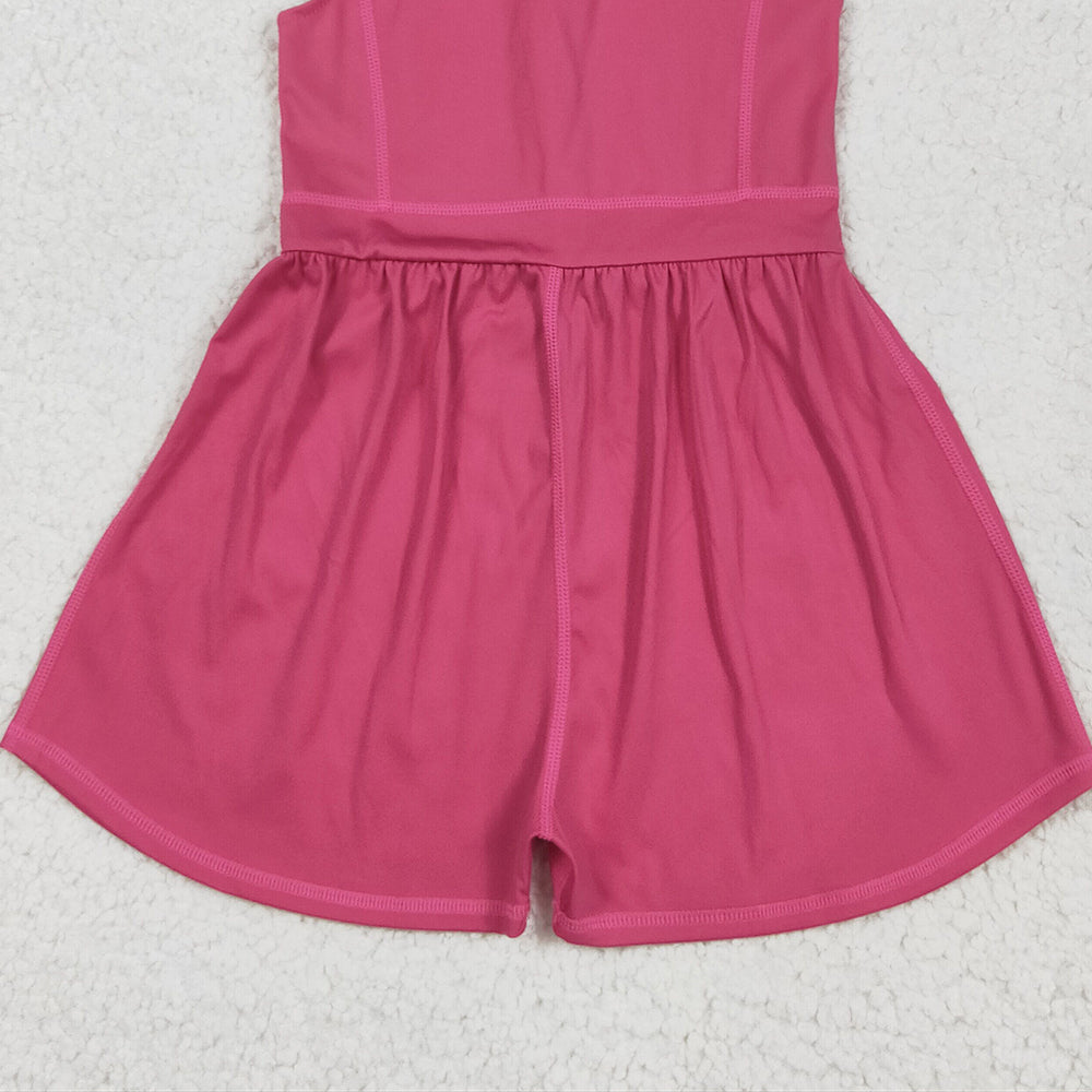 7.01 SR3022 RTS NO MOQBaby Girls Summer Jumpsuits Baby Girls Hot Pink Sleeveless Yoga Jumpsuits