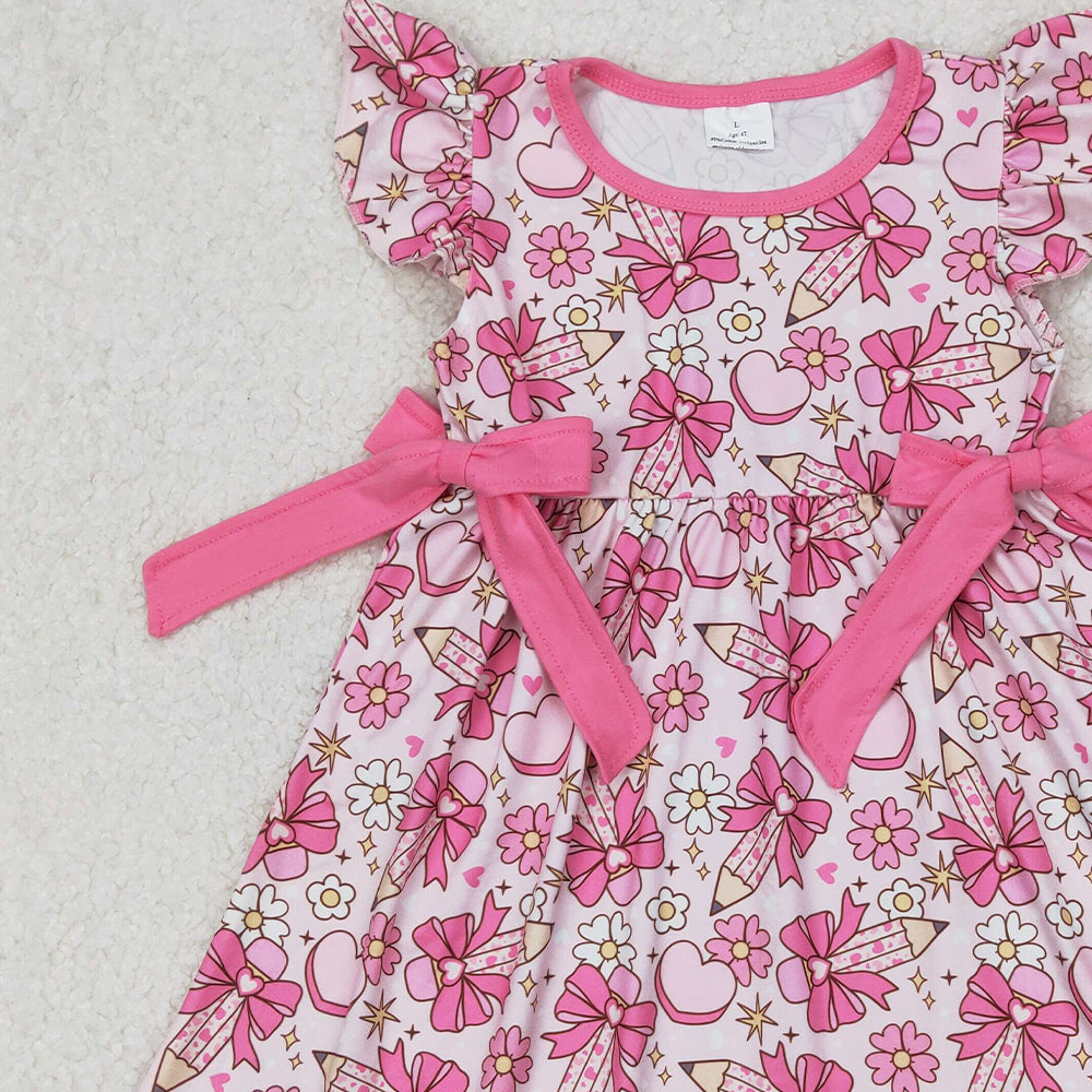 5.19 GSD1820 RTS NO MOQ Flutter sleeves floral pencil bow girls back to school dress