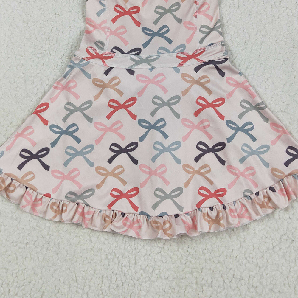 7.15  GSD2296RTS NO MOQ Baby Girls Summer Yoga Dress Baby Girls Active Wear Colorful Bow Yoga Dress