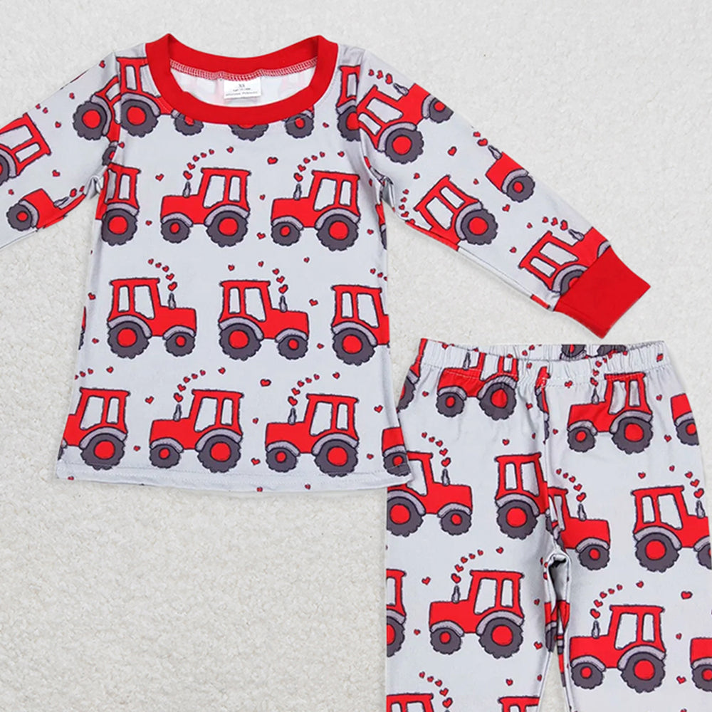 BLP0449 RTS NO MOQ Baby Boys Winter Outfits Red heart tractor kids boys farm valentines pajamas