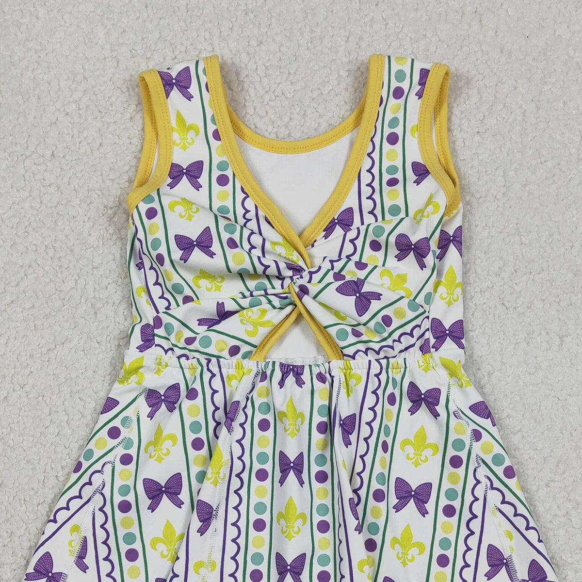 12.20 RTS NO MOQ （In stock）GSD2947 Baby Girls Mardigras Anchors Bows Stripe Yoga Shorts Knee Length Dresses