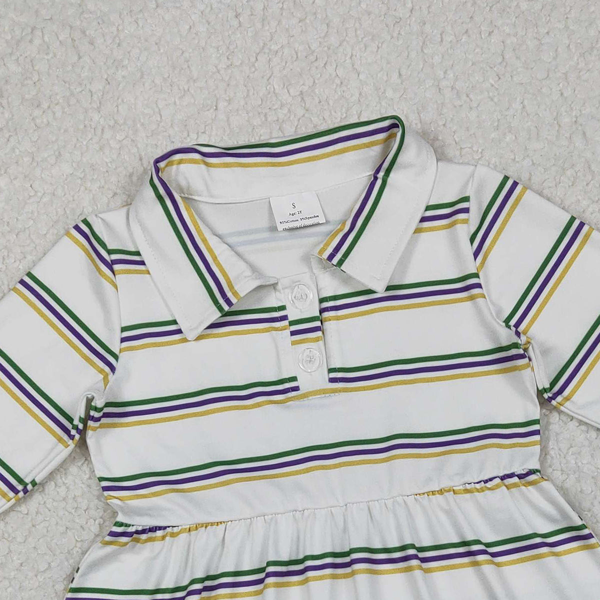 10.30 RTS NO MOQ （In stock）GLD1331 Baby Girls Winter Dress Baby Girls Mardigras Stripes Button Knee Length Dresses