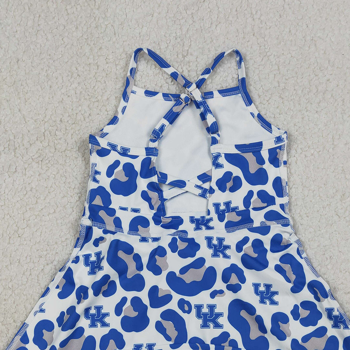3.17 RTS NO MOQ （In stock）GSD3630 Kids Fashion Clothes Baby Girls Strap Blue Leopard UK Team Yoga Active Shorts Knee Length Dresses