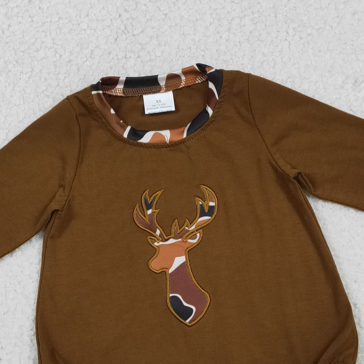 3.3 RST LR2260 Embroidery Camo Deer Baby Boys Brown Long Sleeve Hunting Rompers