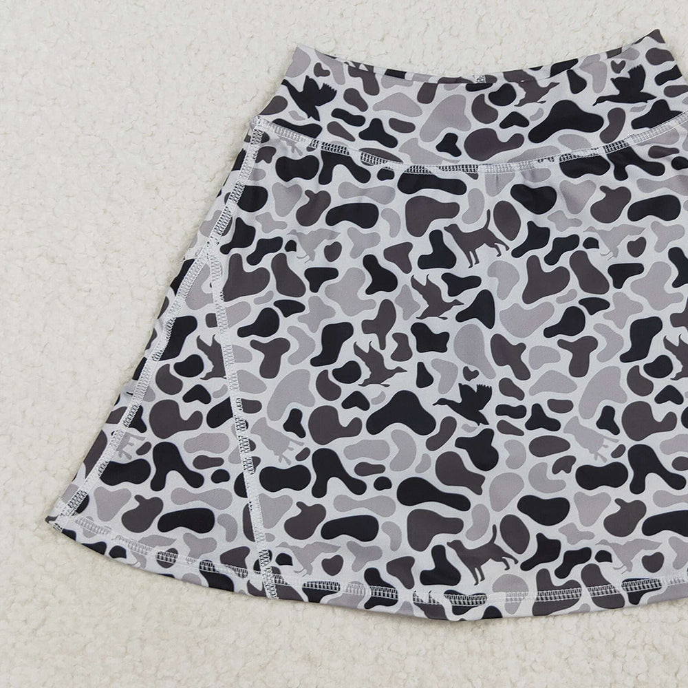 8.23 RTS NO MOQ （In stock）GLK0127 Baby Girls Summer Yoga Skirt Baby Girls Western Gray Ducks Camo Yoga Skorts Bottom