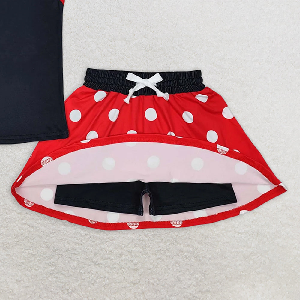 GSD2069RTS NO MOQ Baby Girls Skirt Sets Girls Black Polka Dot Sleeveless Bow Top Skirt Set Cute Casual Outfit for Kids