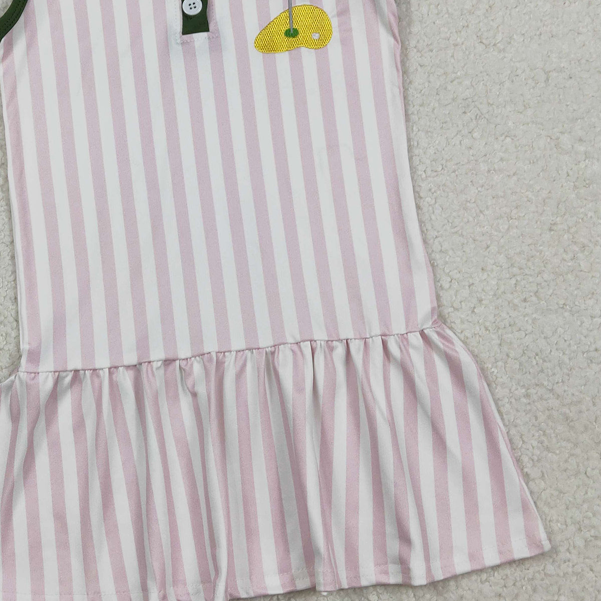 1.24 RTS NO MOQ （In stock）GSD3142 Embroidery Golf Flags Baby Girls Pink Stripe Button Knee Length Dresses