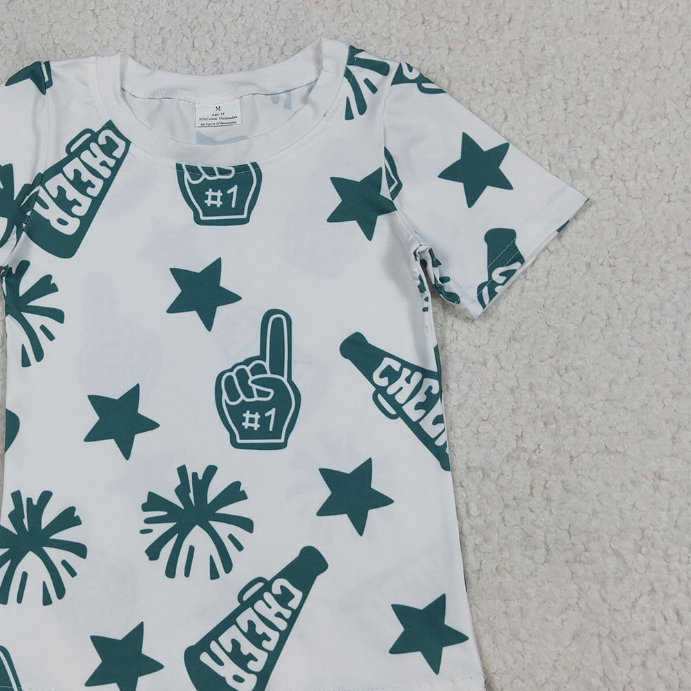 USA Shop (in stock)GT0955RTSBaby Girls Summer Tops Green Cheerleader Kids Girls Short Sleeve Team Shirt Comfortable Fit Sports Uniform for Children