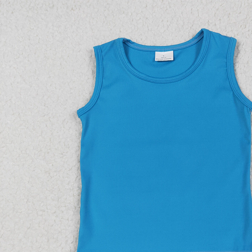 6.25  GT0986 RTS NO MOQ Baby Girls Summer Yoga Tops Baby Girls Blue Sleeveless Vests Top