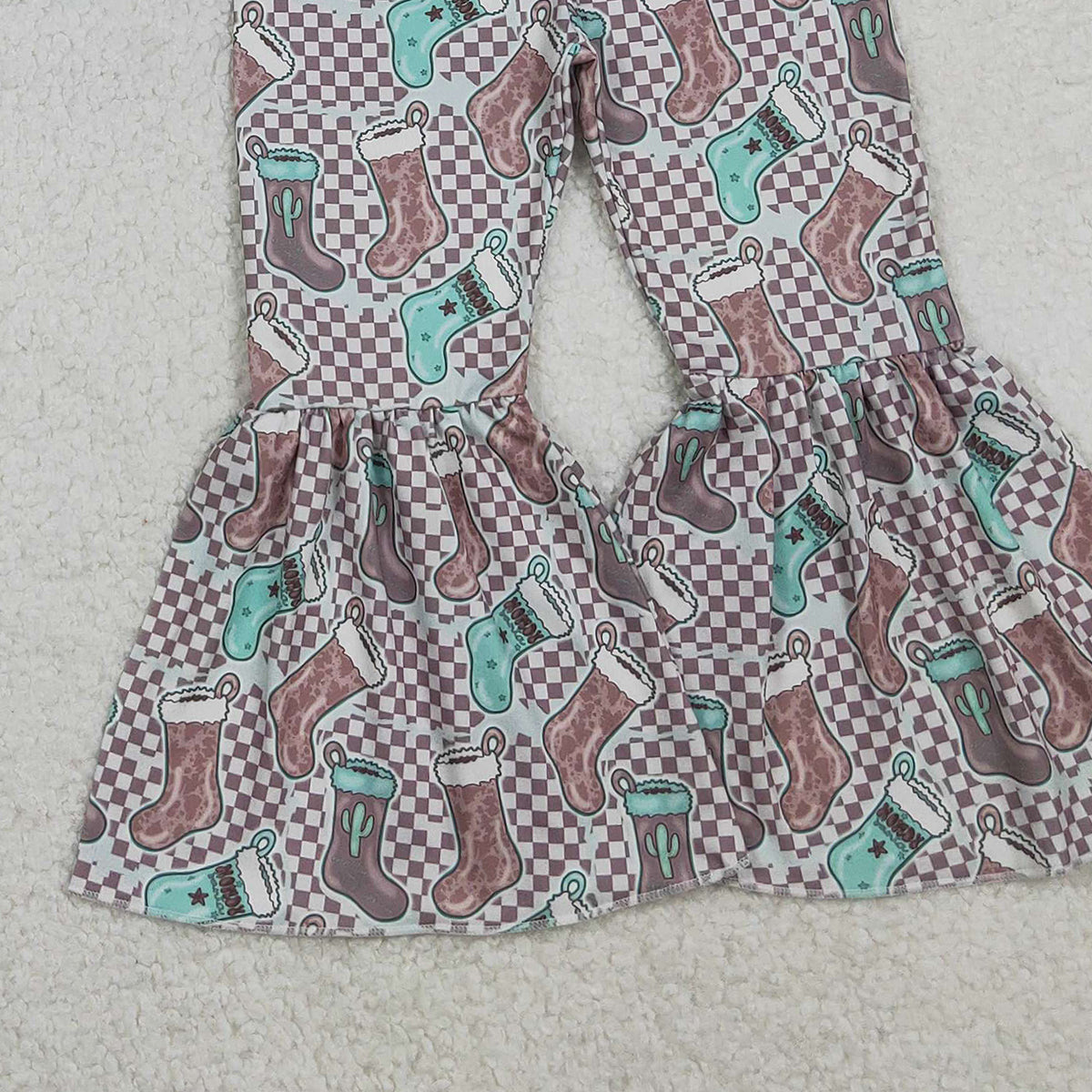 11.6 RTS NO MOQ （In stock）GLP3036 Baby Girls Aqua Top Cactus Boots Bell Bottom Pants Western Clothes Sets