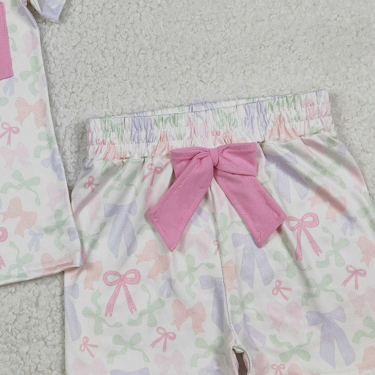 1.12 RTS NO MOQ （In stock）GSSO2990 Baby Girls Colorful Bows Pocket Top Shorts Clothes Sets