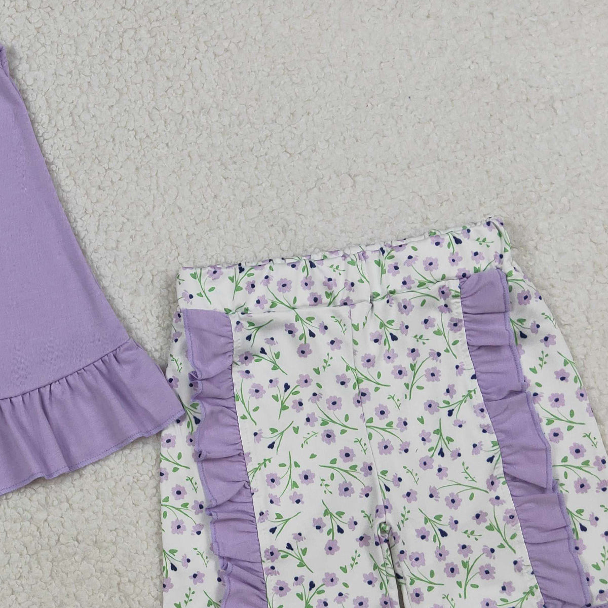 3.21 RTS NO MOQ （In stock）GSSO2774 Kids Clothing for Baby Girls Sleeveless Embroidery Floral Goose Lavender Tunic Ruffle Shorts Clothes Sets