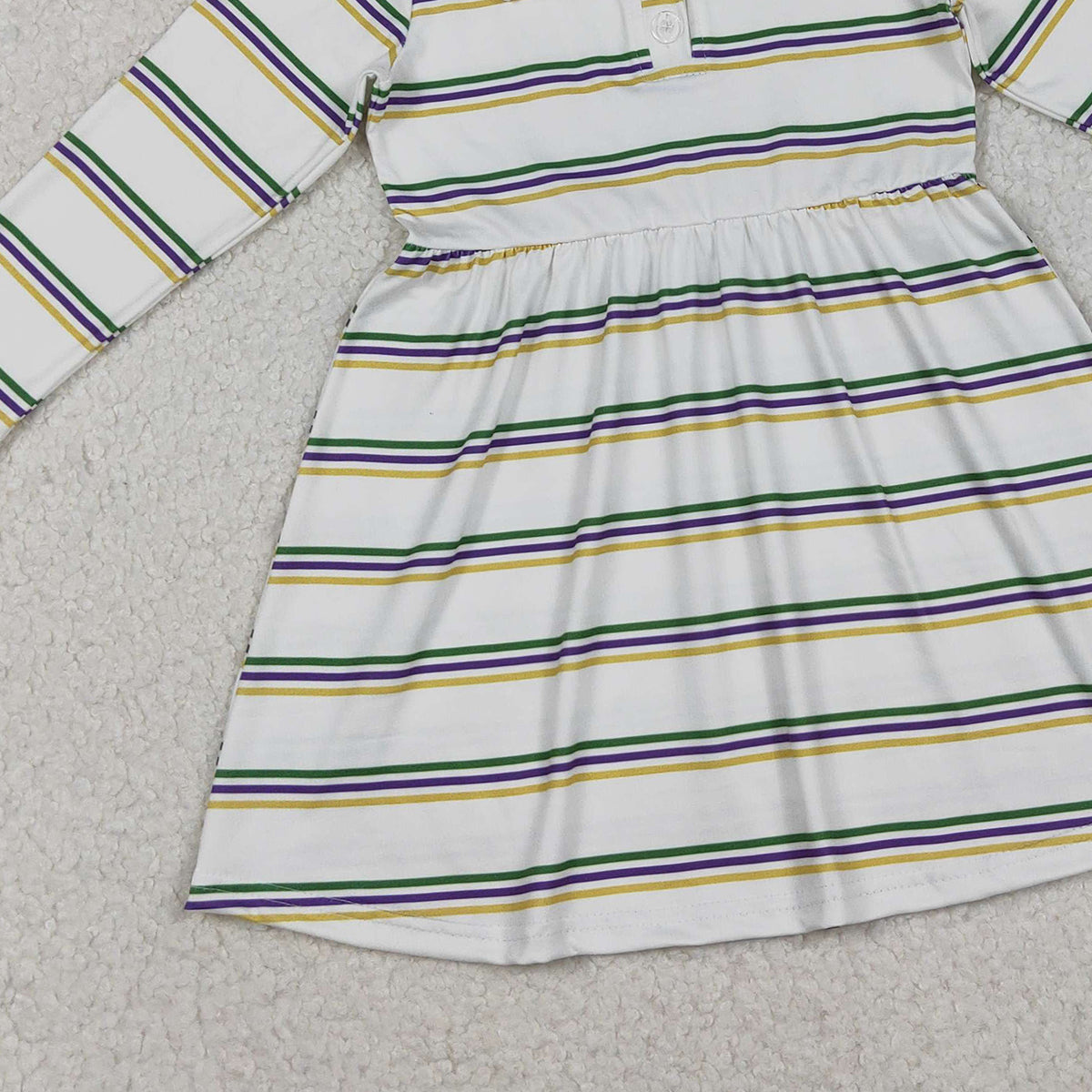 10.30 RTS NO MOQ （In stock）GLD1331 Baby Girls Winter Dress Baby Girls Mardigras Stripes Button Knee Length Dresses