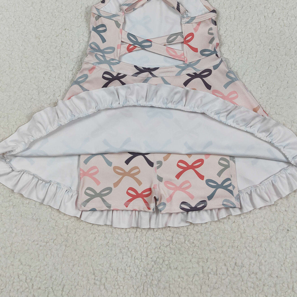7.15  GSD2296RTS NO MOQ Baby Girls Summer Yoga Dress Baby Girls Active Wear Colorful Bow Yoga Dress
