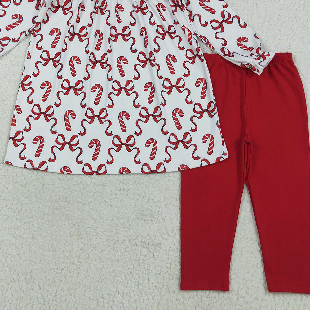 RTS NO MOQ （In stock）GLP2484 Baby Girls Winter Outfits Baby Girls Christmas Candy Cane Tunic Legging Clothes Sets