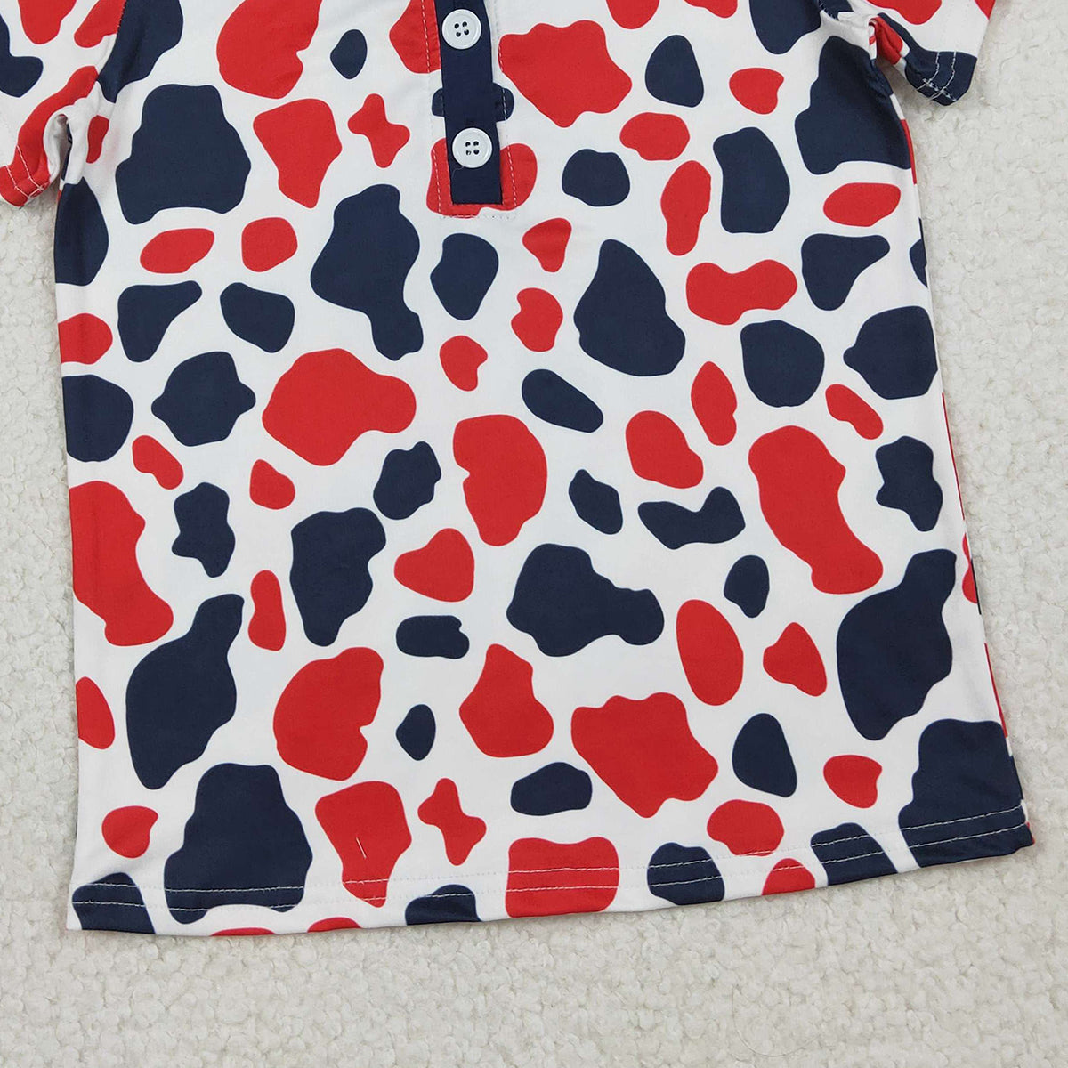 1.19 RTS NO MOQ （In stock）BT1657 Baby Boys Red Blue Cow Print 4th of July Button Polo Shirts Top