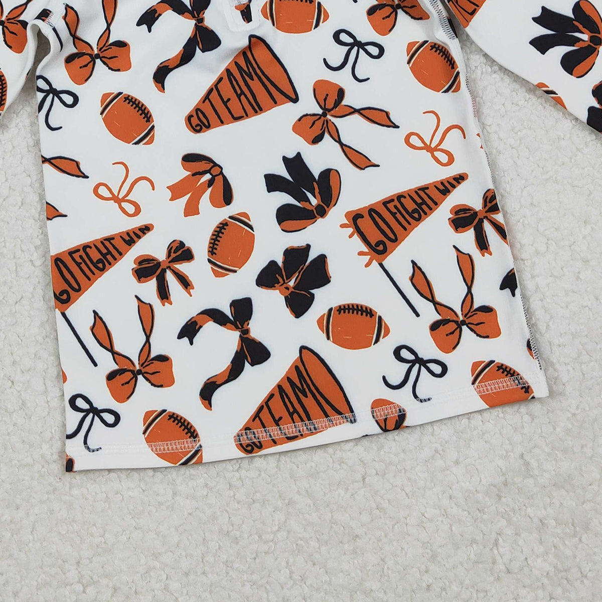 10.27 RTS NO MOQ （In stock）GT1197 Baby Girls Long Sleeve Tops Baby Girls Orange Black Bows Go Team Yoga Active Zipper Pullovers Top