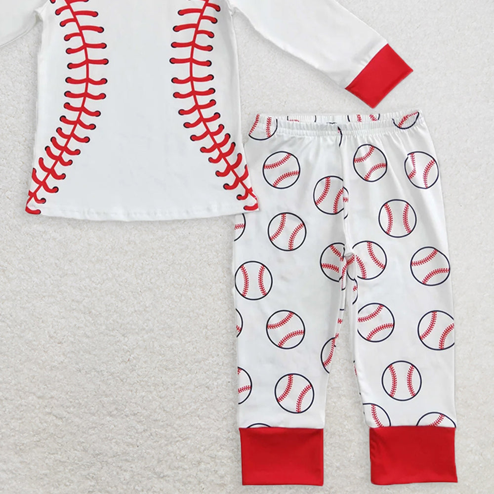 BLP0425RTS NO MOQ Baby Boys Winter Outfits White baseball top pants toddler kids pajamas