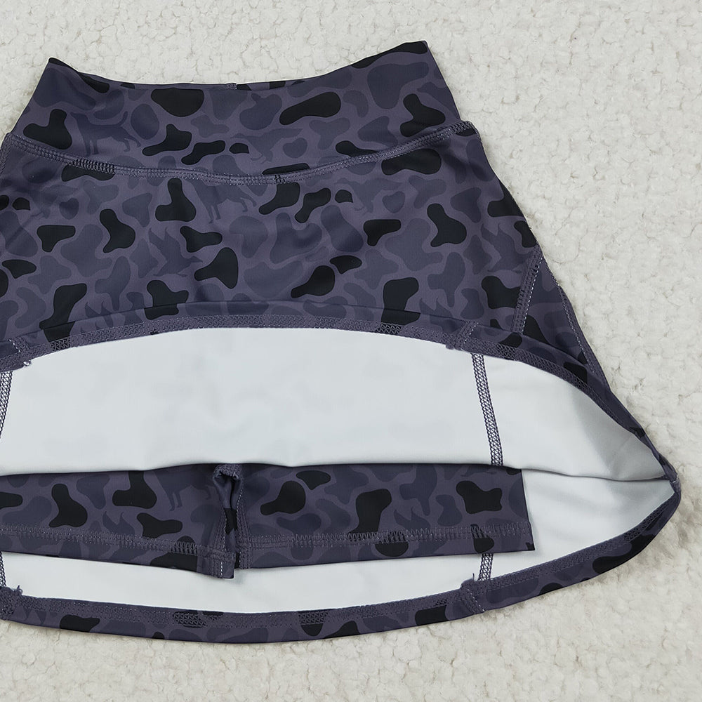 8.22 RTS NO MOQ （In stock）GLK0130 Baby Girls Summer Yoga Skirt Baby Girls Western Dark Gray Ducks Camo Yoga Skorts Bottom