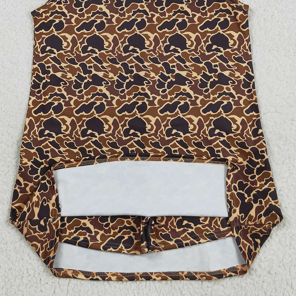 8.21 RTS NO MOQ （In stock）GSD2735 Adult Women Strap Brown Camo Pockets Yoga Active Shorts Dresses