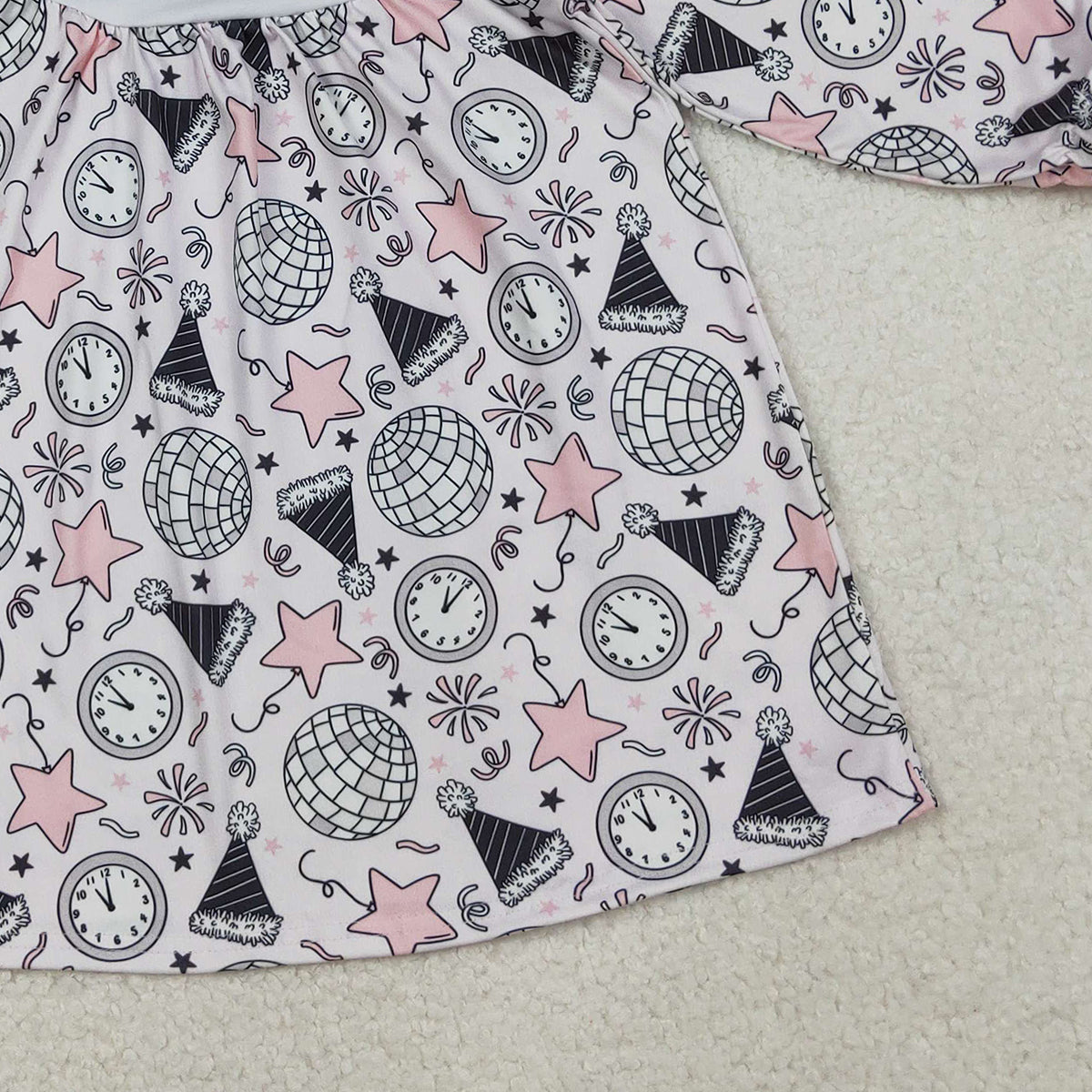 10.18 RTS NO MOQ （In stock）GLD1231 Baby Girls Winter Dress Embroidery Happy New Year Baby Girls Stars Firework Knee Length Dresses