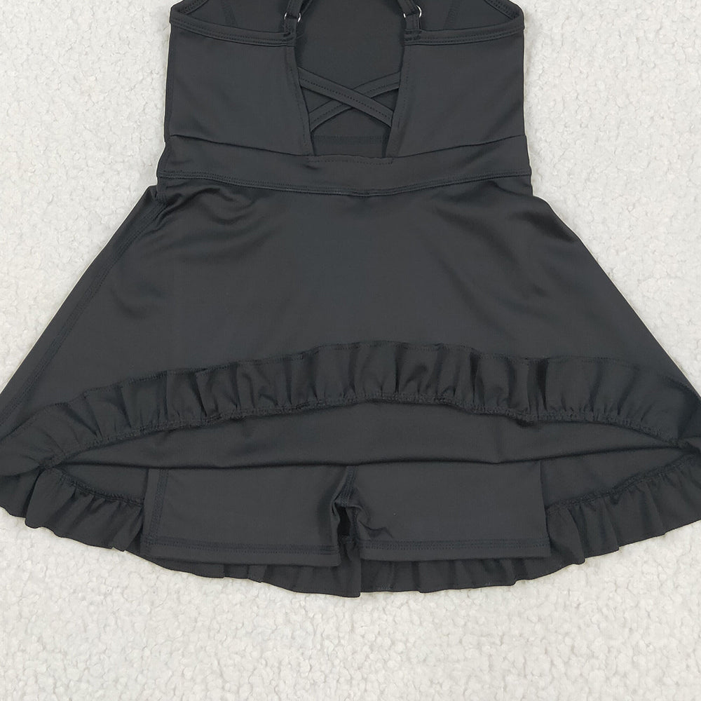 USA Shop (in stock) Baby Girls Summer Yoga Dress Black straps ruffle baby girls summer active wear
