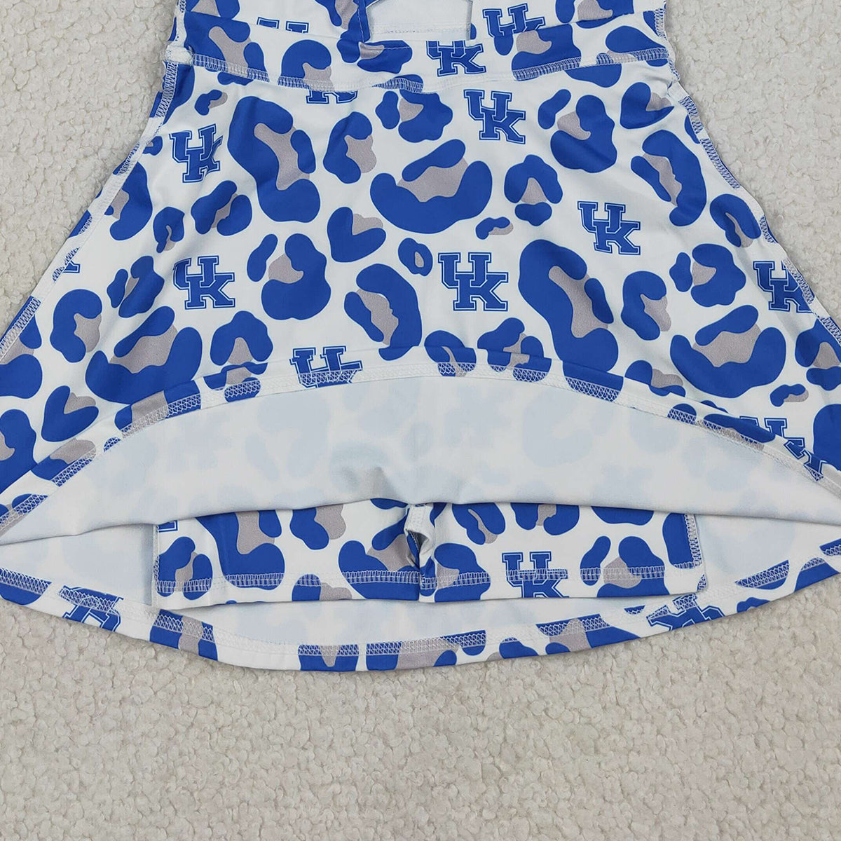3.17 RTS NO MOQ （In stock）GSD3630 Kids Fashion Clothes Baby Girls Strap Blue Leopard UK Team Yoga Active Shorts Knee Length Dresses