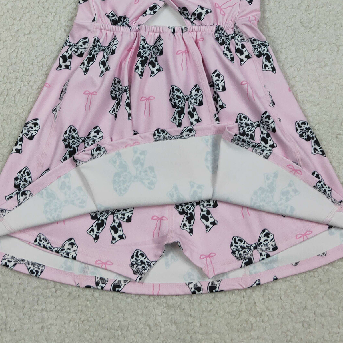 1.31 RTS NO MOQ （In stock）GSD1853 Baby Girls Western Cow Print Bow Sleeveless Skort Knee Length Dresses
