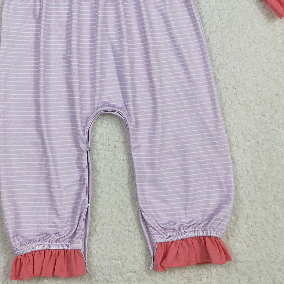 11.14 RTS NO MOQ （In stock）LR2706 Baby Girls Winter Rompers Embroidery Bows Hearts Baby Girls Pink Stripe Valentine Ruffle Collar Rompers