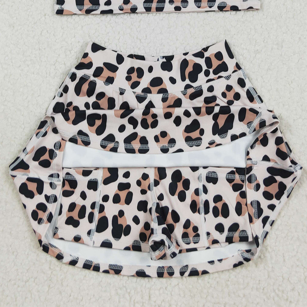 RTS NO MOQ （In stock）GSD2327 Baby Girls Yoga Sets Baby Girls Sleeveless Leopard Vest Top Skort Yoga Active Set