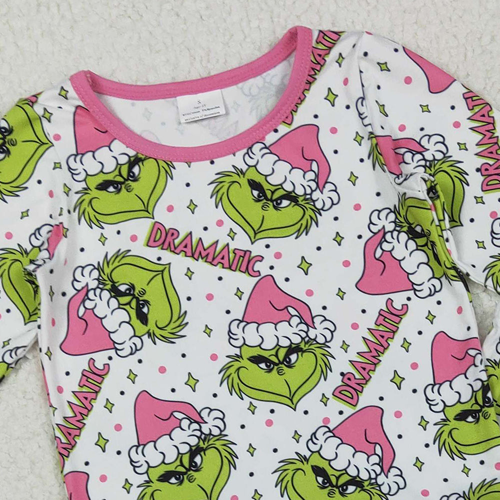 RTS NO MOQ （In stock）GLP2645 Baby Girls Winter Outfits Baby Girls Green Face Stars Plaid Top Pant Christmas Pajamas Set
