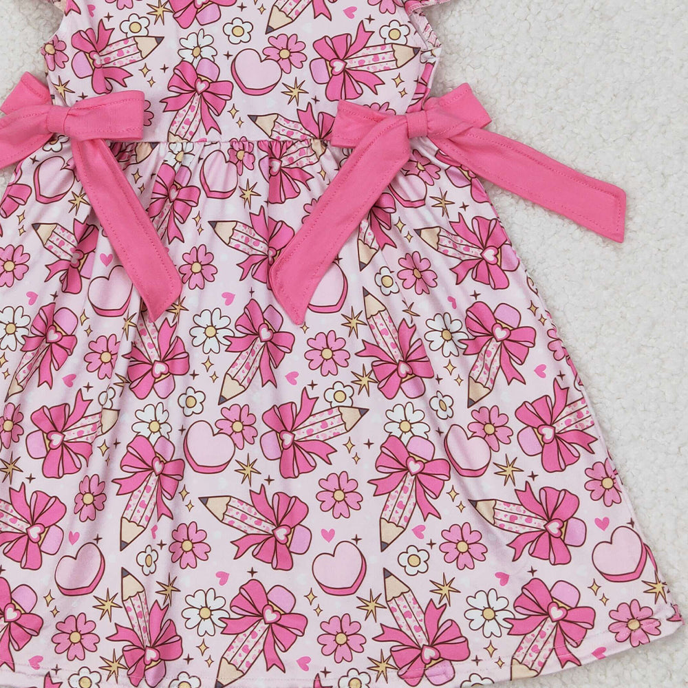 5.19 GSD1820 RTS NO MOQ Flutter sleeves floral pencil bow girls back to school dress