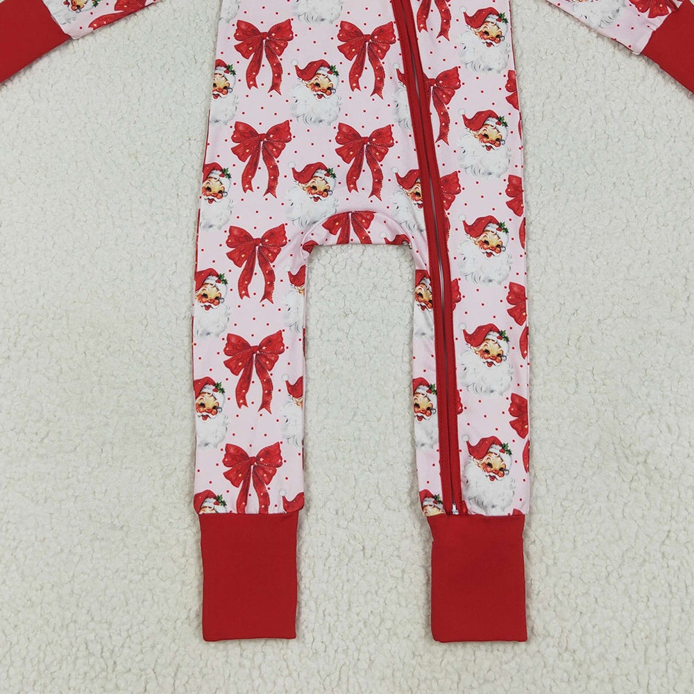 8.16 USA Shop (in stock) LR2223RTS NO MOQ Baby Girls Winter Rompers  Baby Girls Long Sleeves Red Santa Bows Zipper Rompers